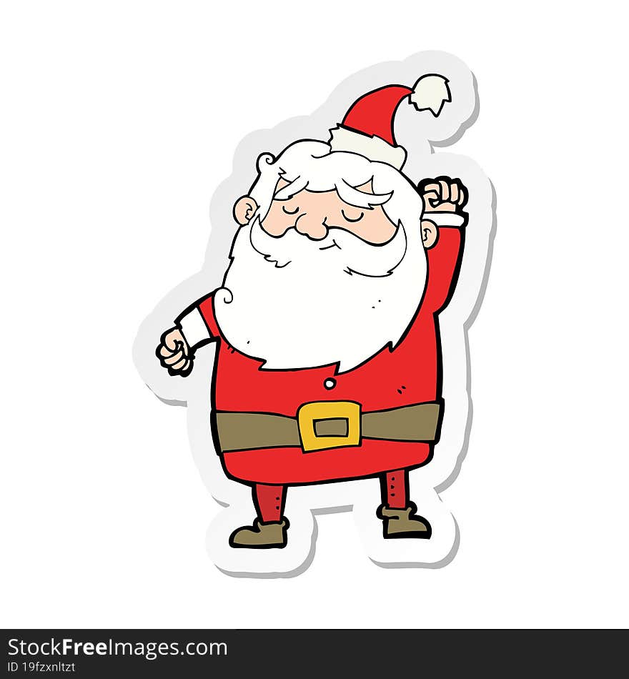 Sticker Of A Cartoon Santa Claus Punching Air