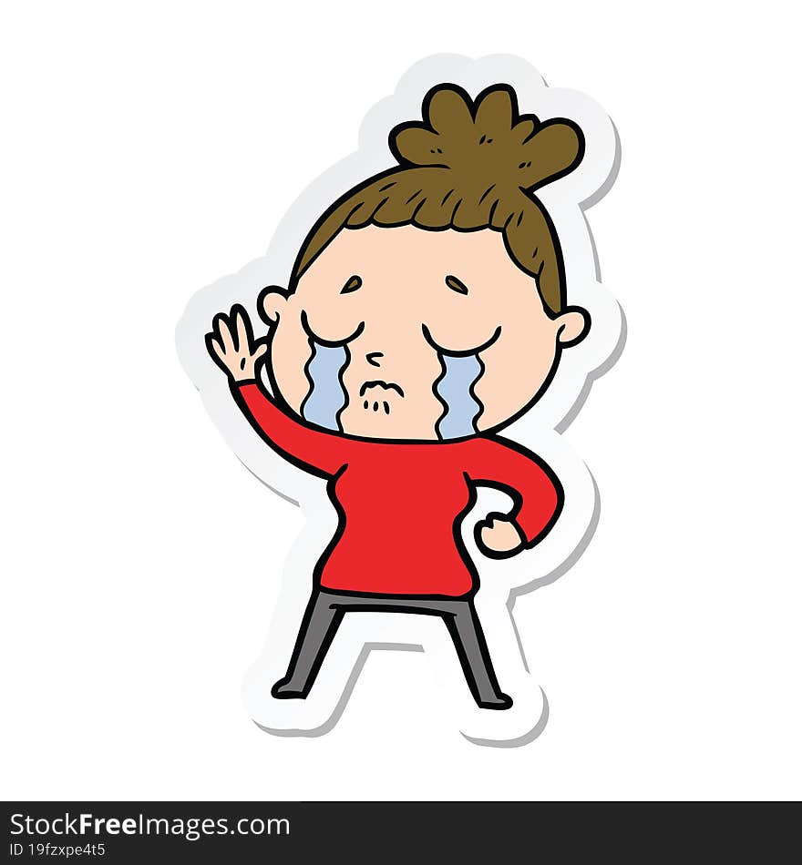 sticker of a cartoon crying woman