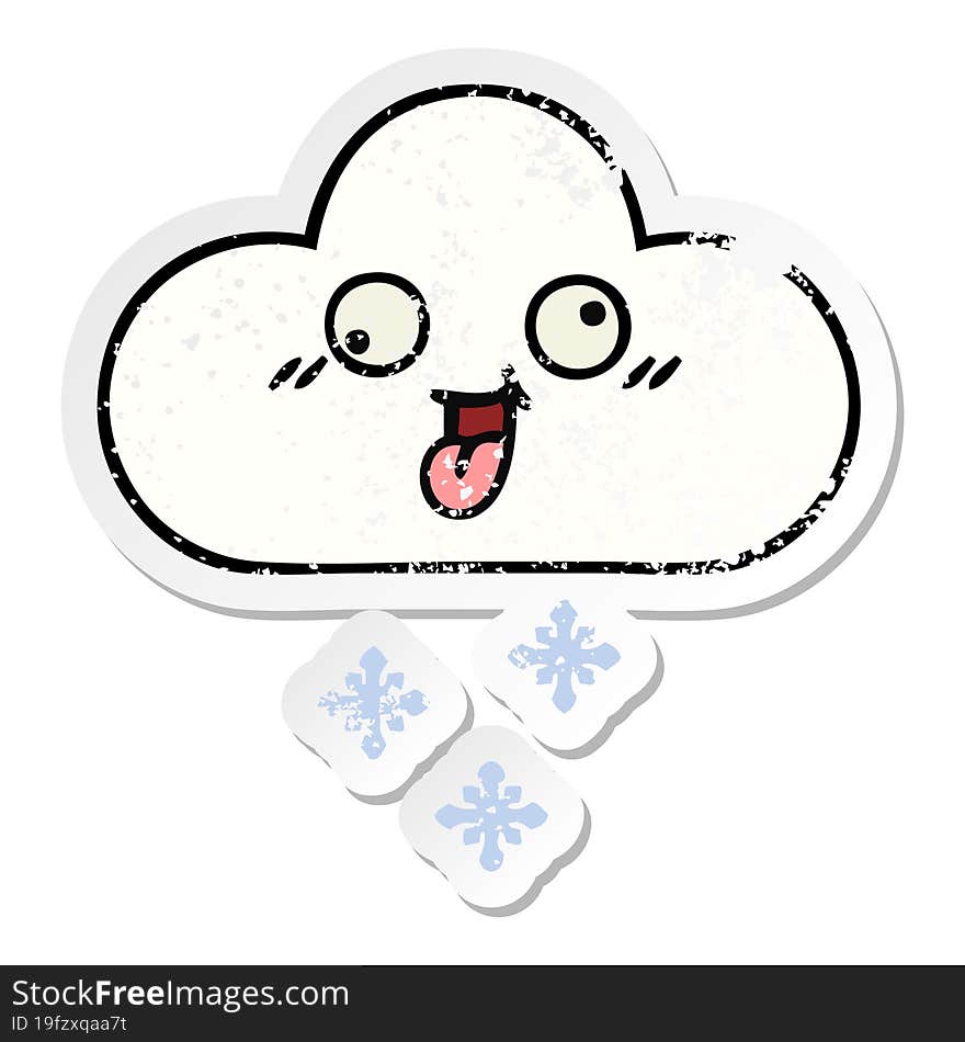 distressed sticker of a cute cartoon snow cloud