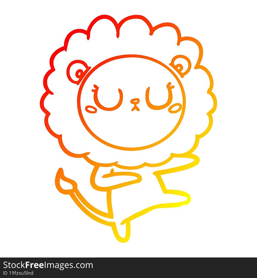 warm gradient line drawing of a cartoon lion dancing