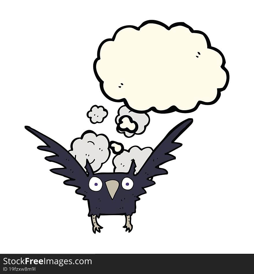 cartoon spooky bird with thought bubble