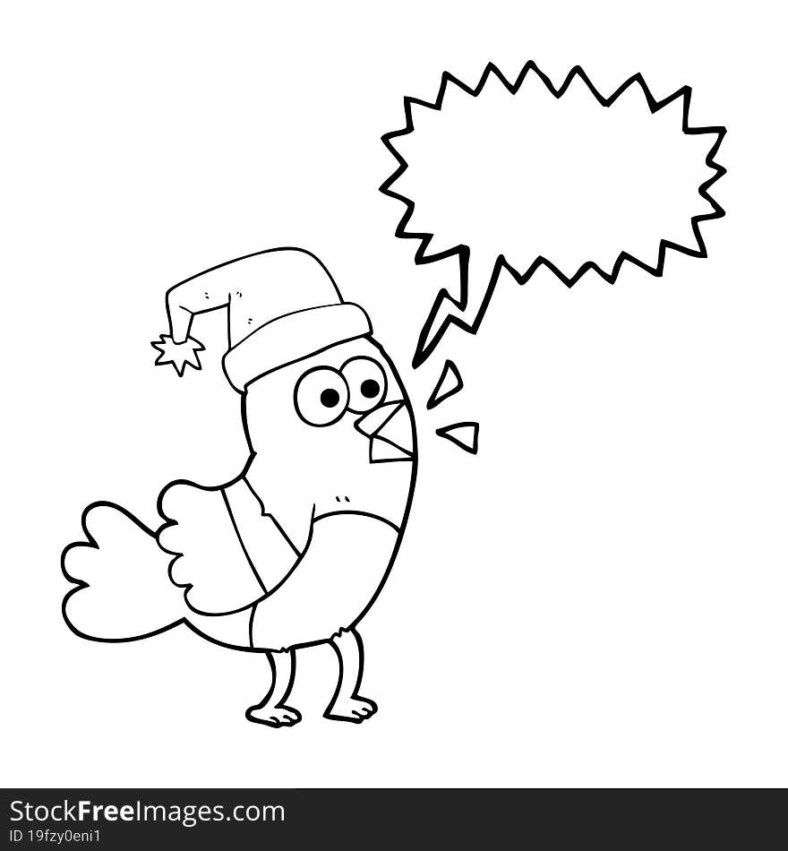 speech bubble cartoon bird wearing christmas hat