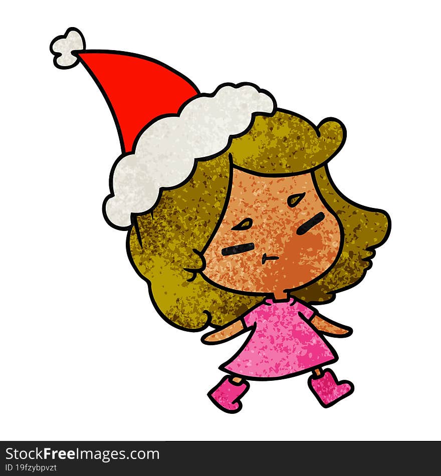 christmas textured cartoon of kawaii girl