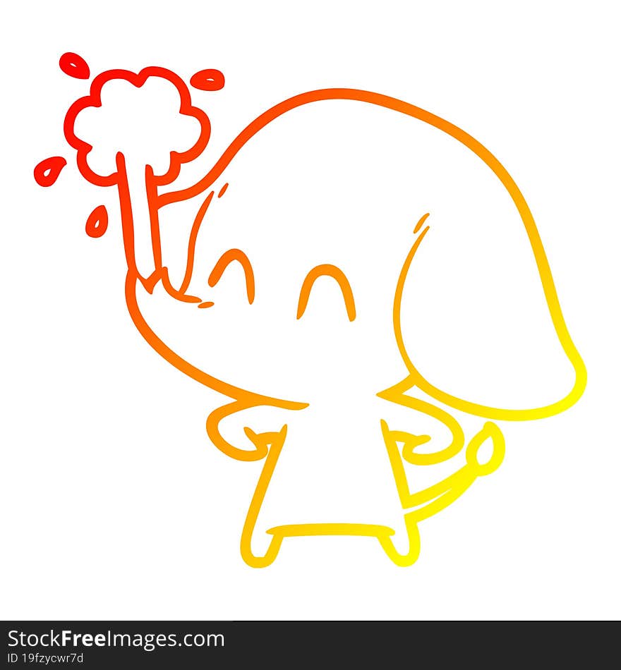 warm gradient line drawing cute cartoon elephant spouting water