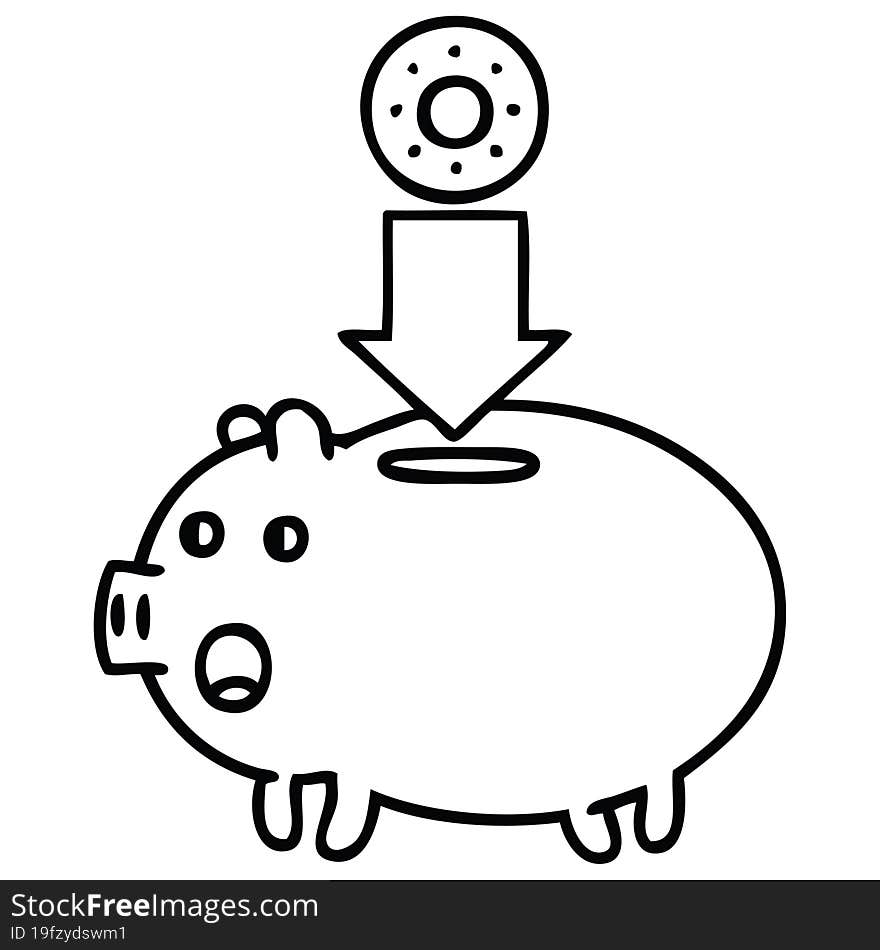 line drawing cartoon piggy bank