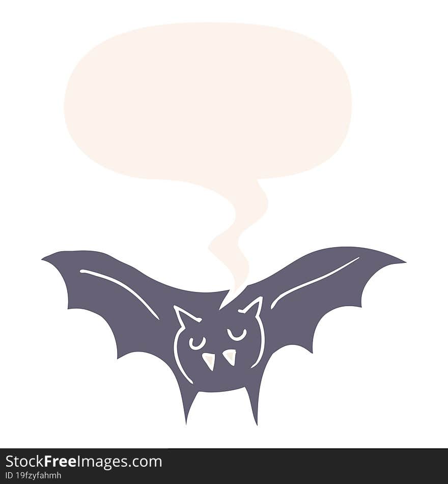 cartoon vampire bat and speech bubble in retro style