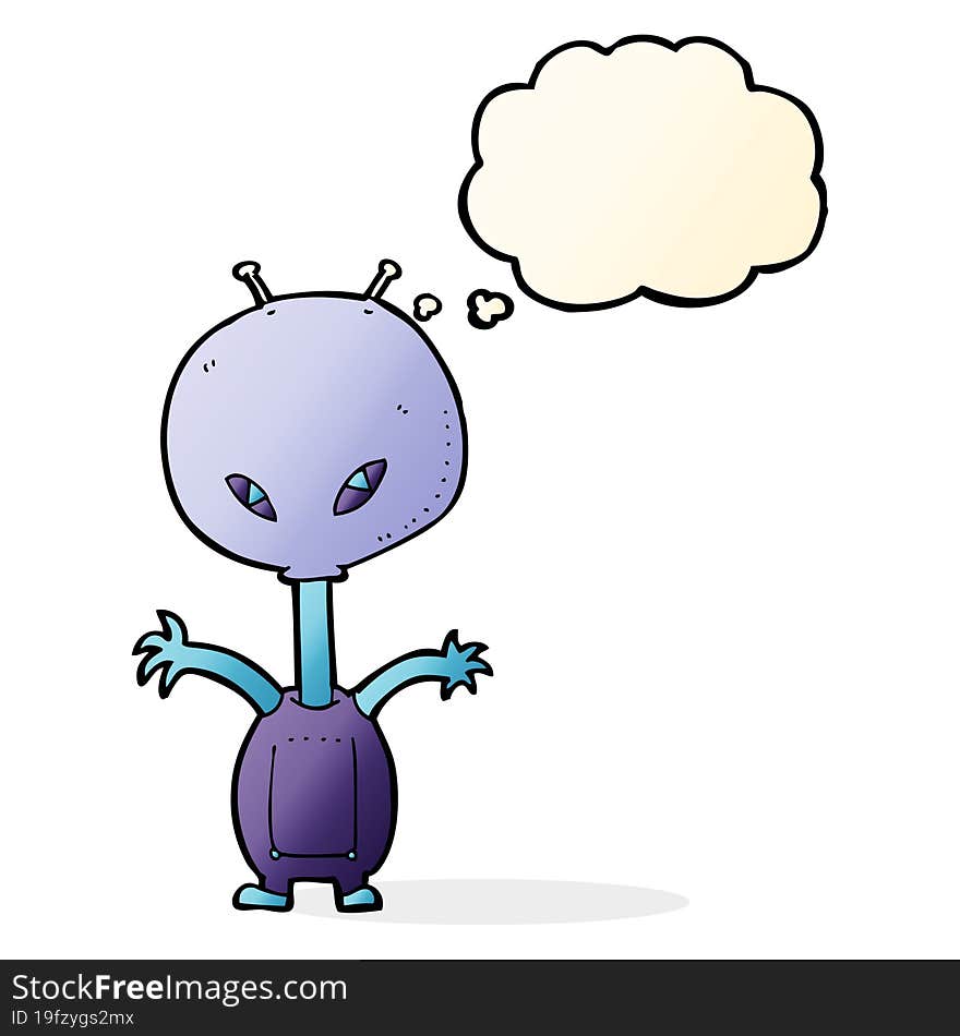 cartoon space alien with thought bubble