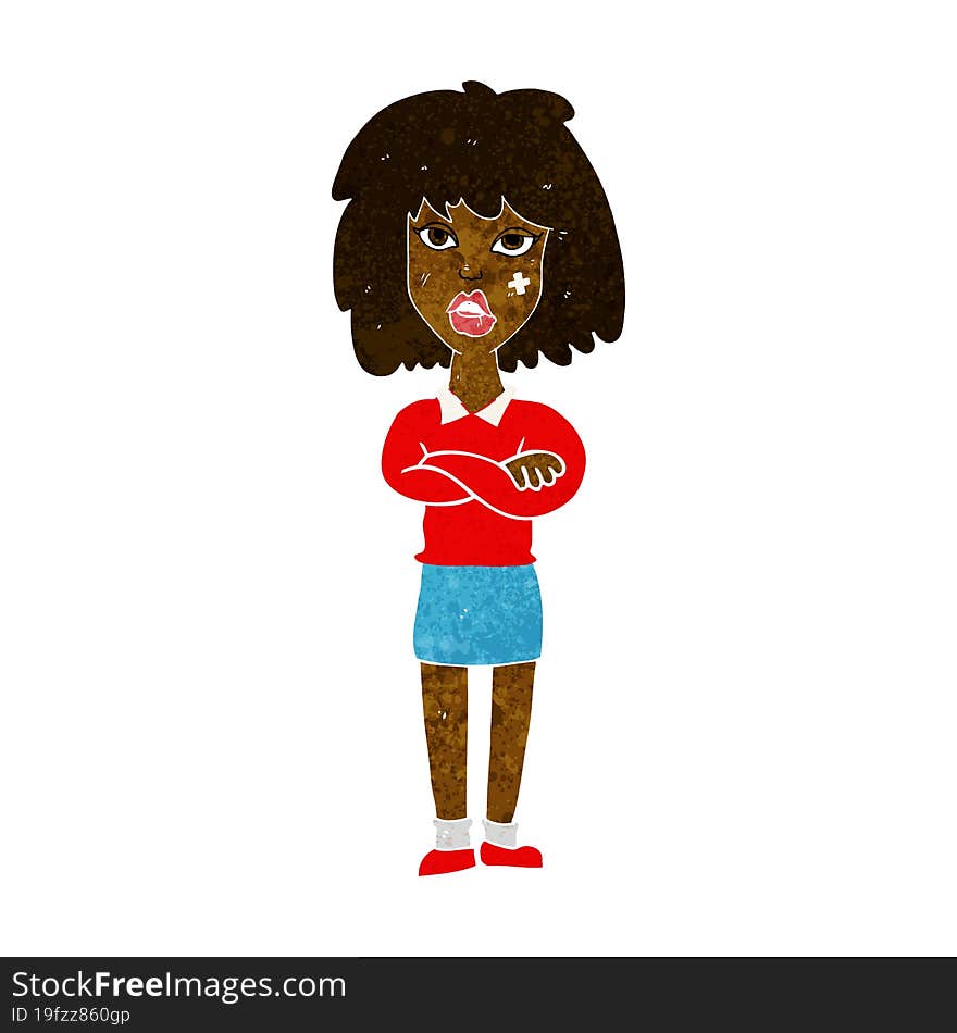 Cartoon Tough Woman With Folded Arms