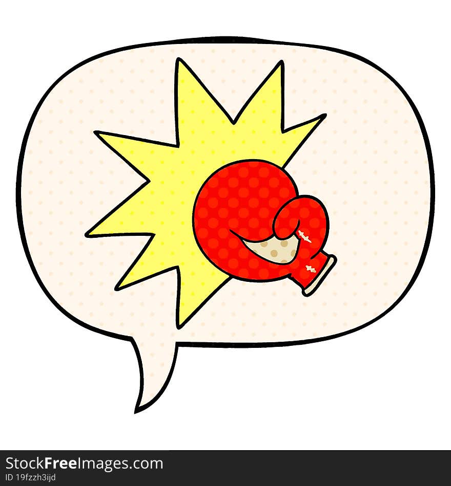 Boxing Glove Cartoon And Speech Bubble In Comic Book Style