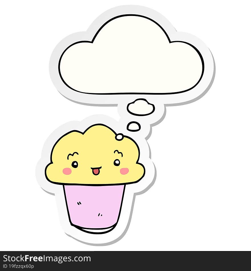 cartoon cupcake with face and thought bubble as a printed sticker