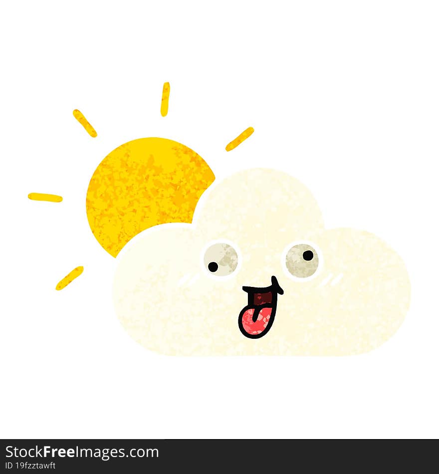 retro illustration style cartoon of a sun and cloud