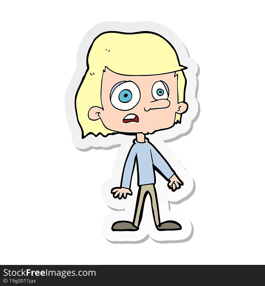 sticker of a cartoon worried boy