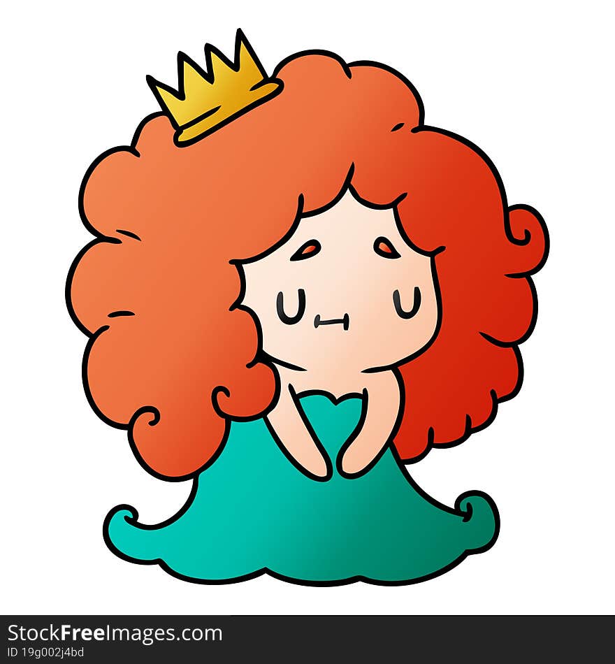 gradient cartoon illustration of a cute kawaii princess girl. gradient cartoon illustration of a cute kawaii princess girl