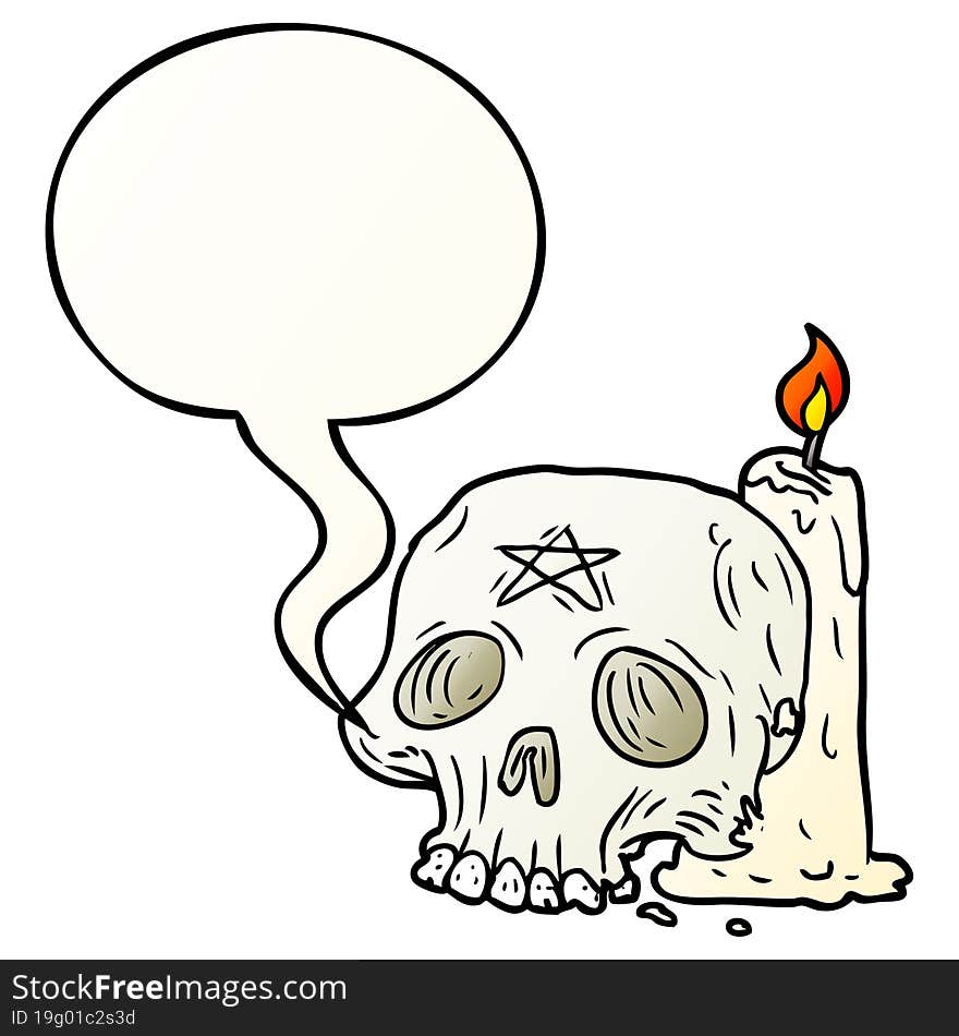 Cartoon Spooky Skull And Candle And Speech Bubble In Smooth Gradient Style