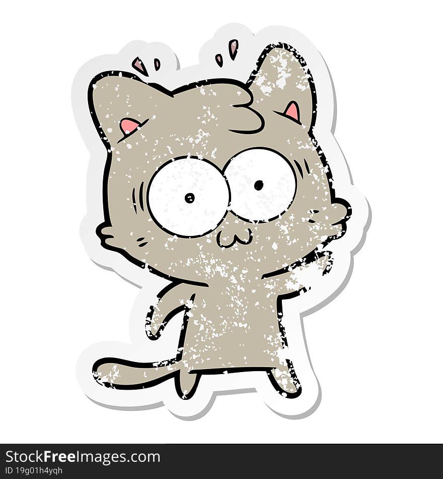 Distressed Sticker Of A Cartoon Surprised Cat