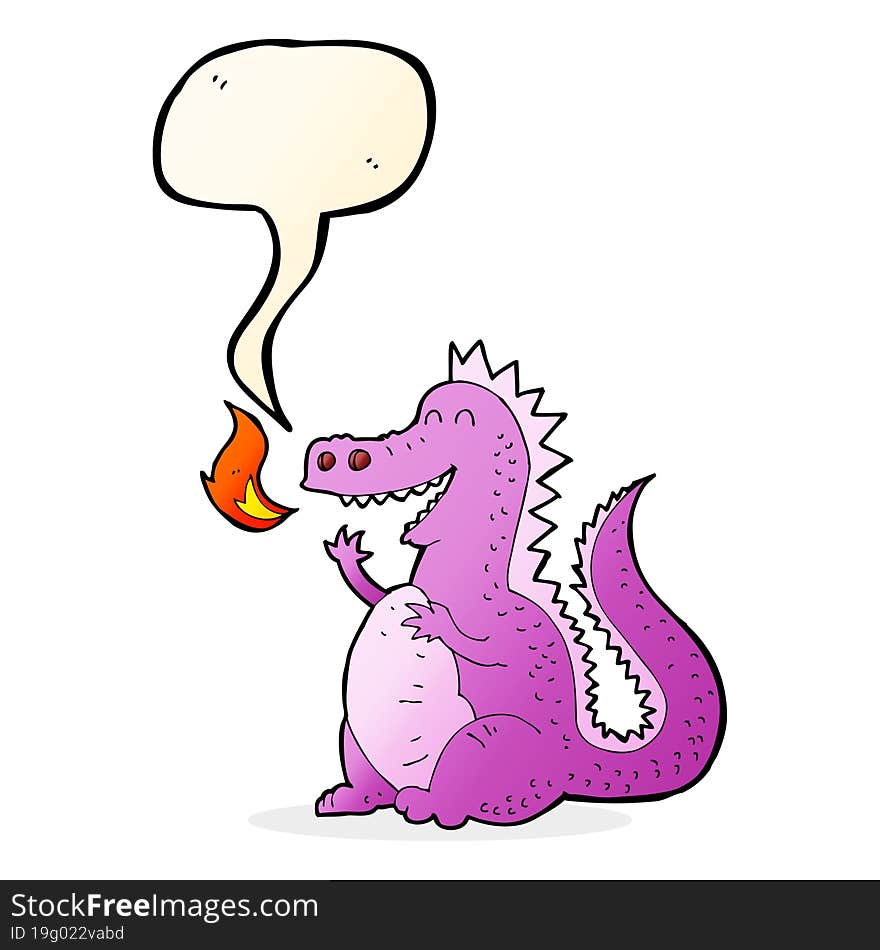 Cartoon Fire Breathing Dragon With Speech Bubble