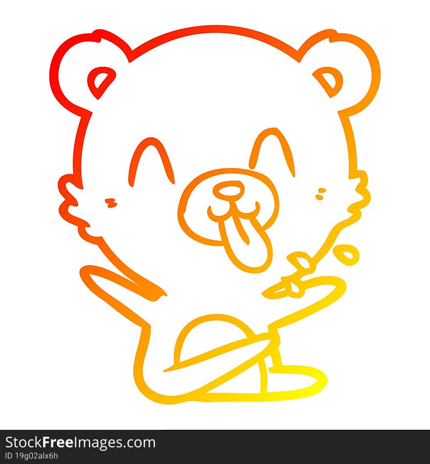 warm gradient line drawing rude cartoon polar bear sticking out tongue