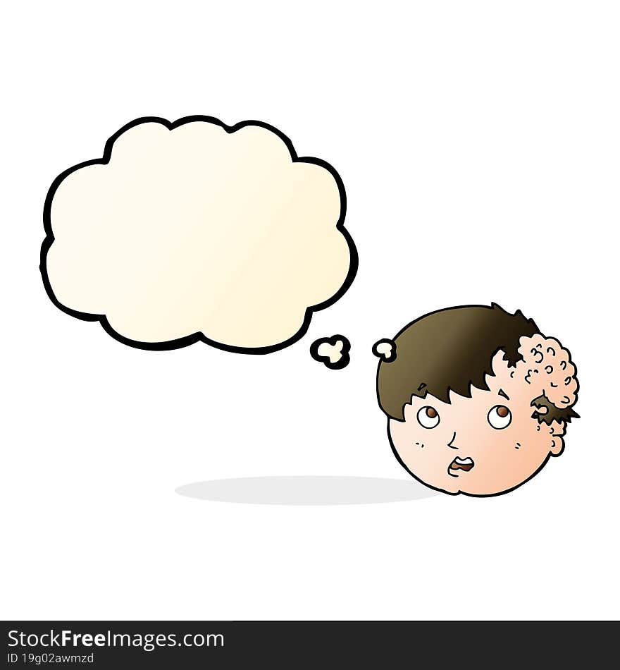 Cartoon Boy With Ugly Growth On Head With Thought Bubble