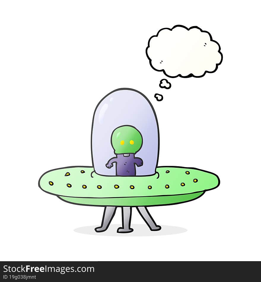 freehand drawn thought bubble cartoon flying saucer