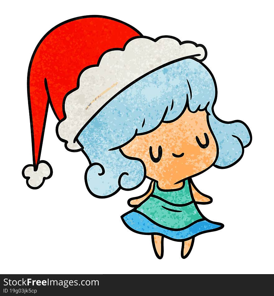 christmas textured cartoon of kawaii girl