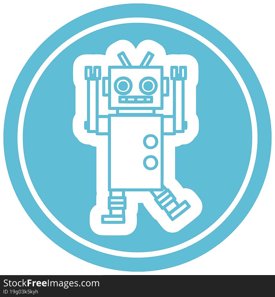 dancing robot circular icon symbol