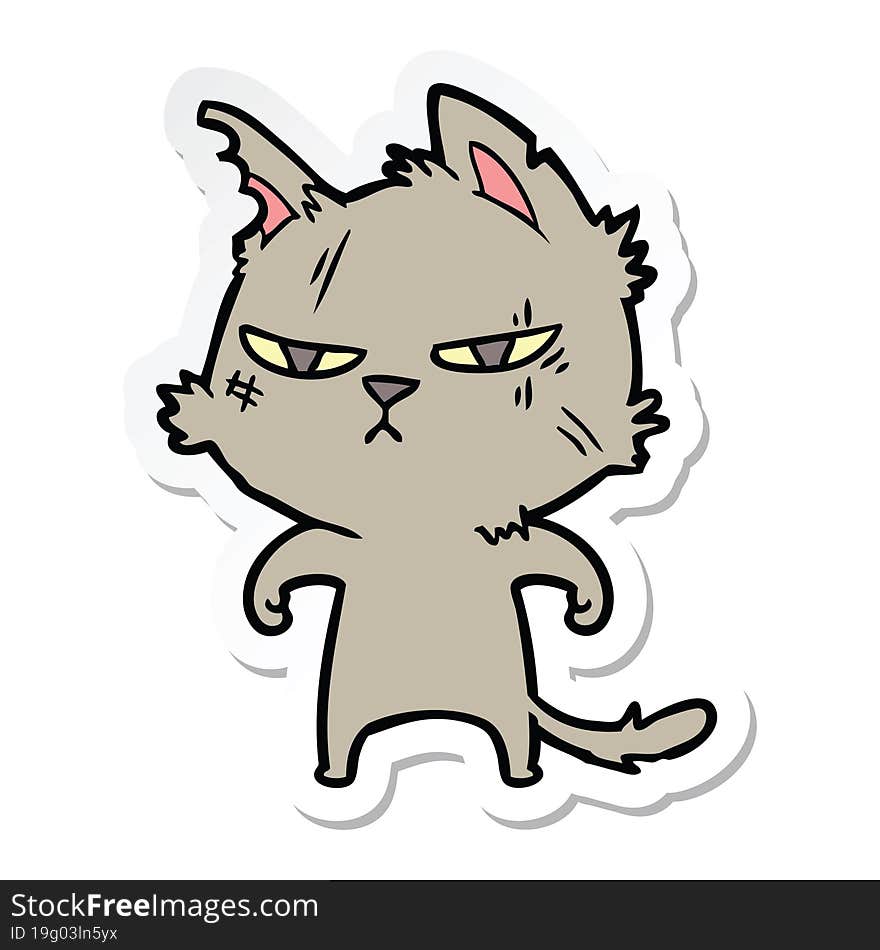 sticker of a tough cartoon cat