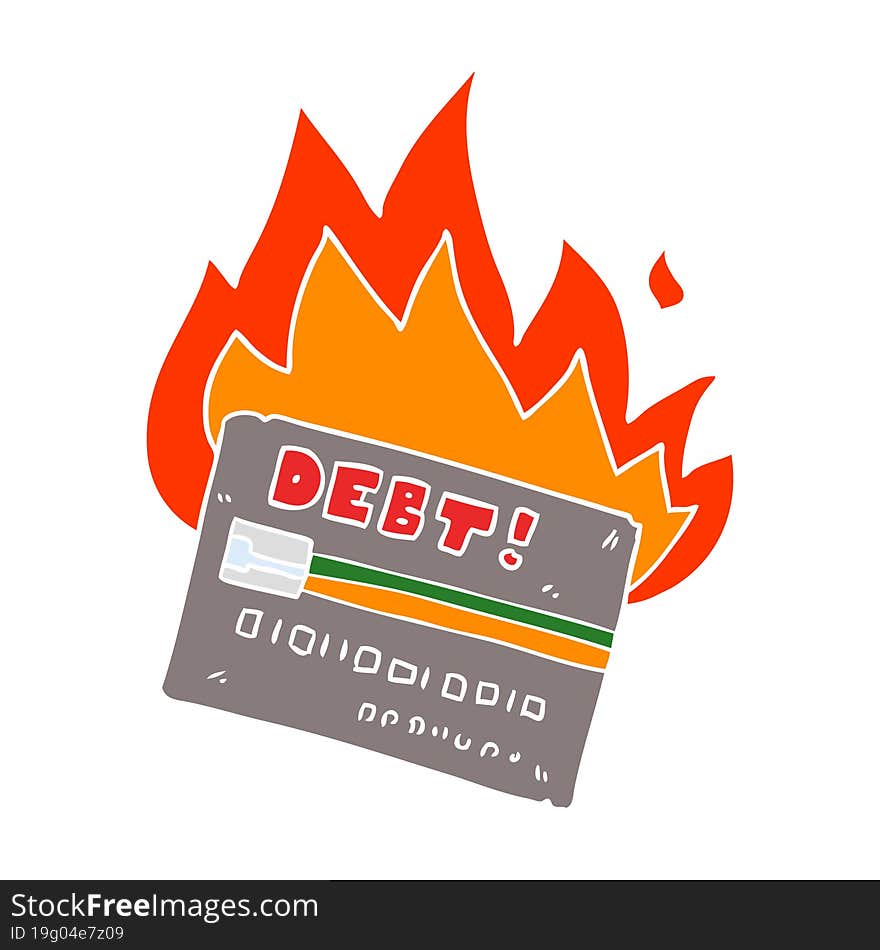 burning credit card flat color style cartoon