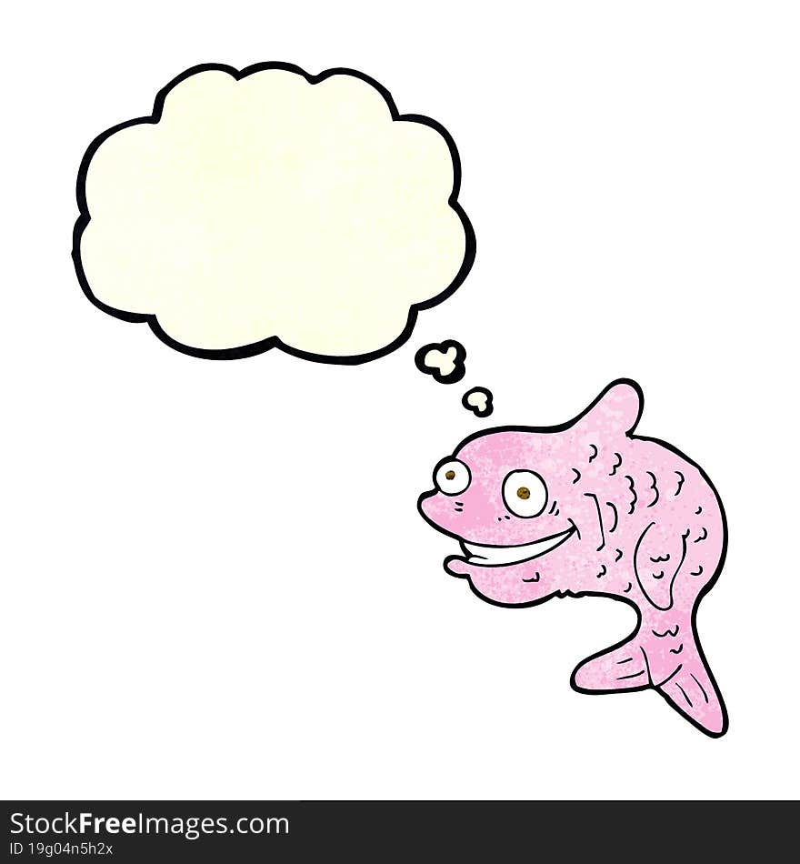 cartoon happy fish with thought bubble