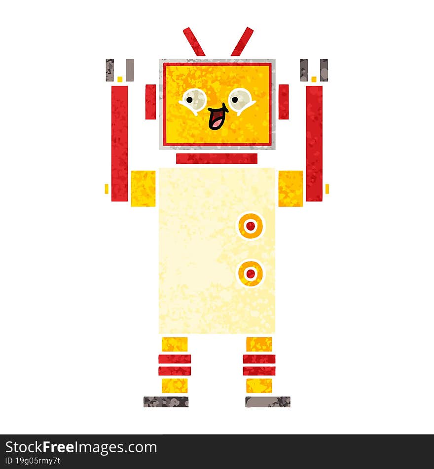 Retro Illustration Style Cartoon Robot