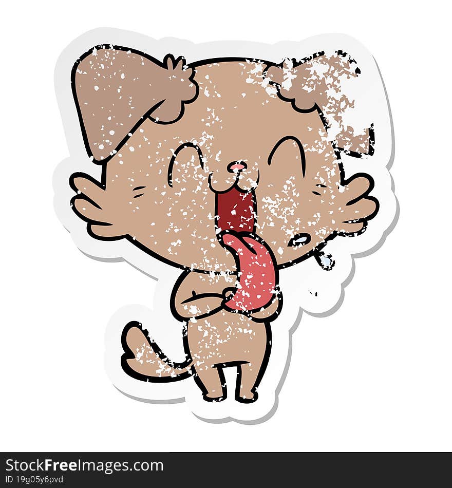 Distressed Sticker Of A Cartoon Panting Dog