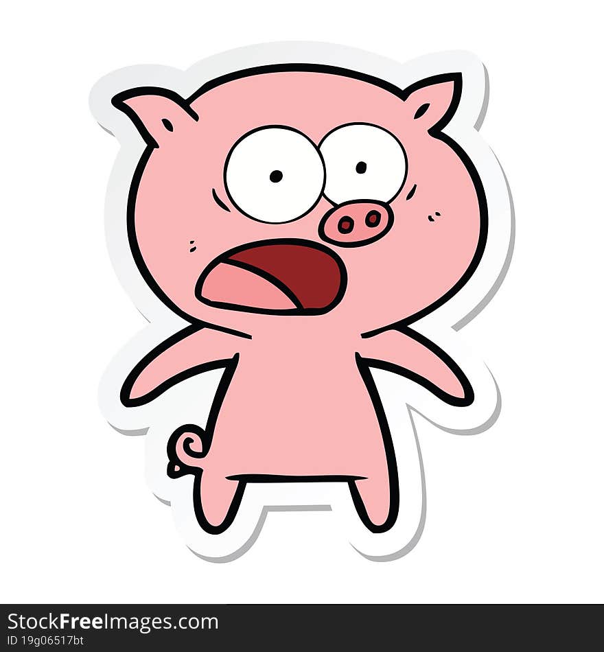 Sticker Of A Cartoon Pig Shouting