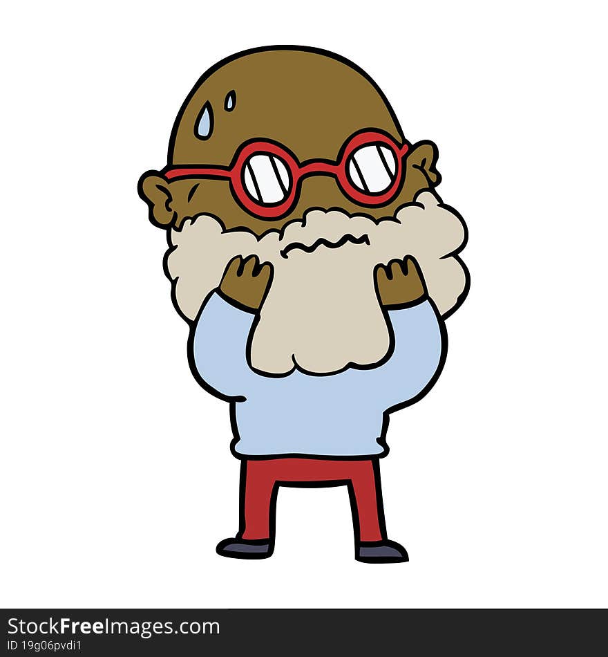 cartoon worried man with beard and spectacles. cartoon worried man with beard and spectacles