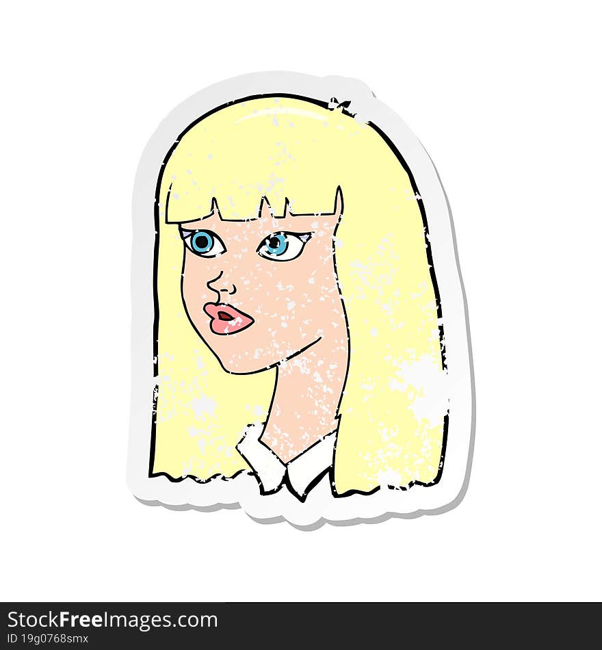 retro distressed sticker of a cartoon pretty girl with long hair