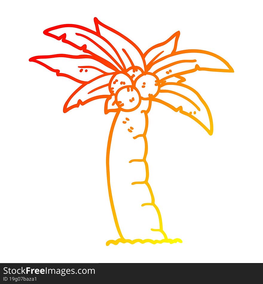 Warm Gradient Line Drawing Cartoon Palm Tree