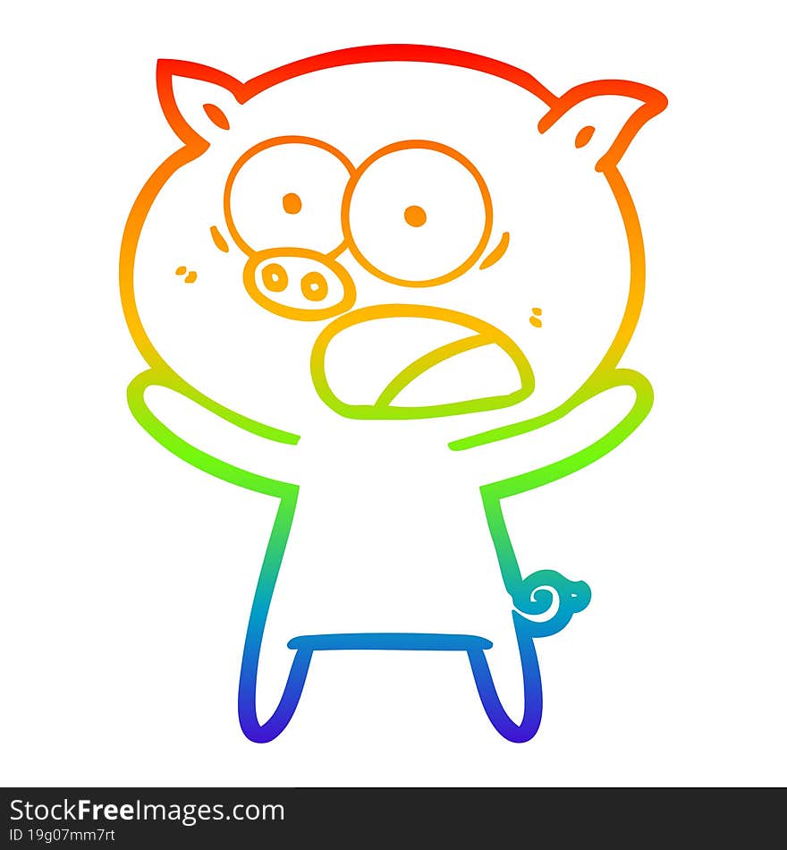 rainbow gradient line drawing cartoon pig shouting