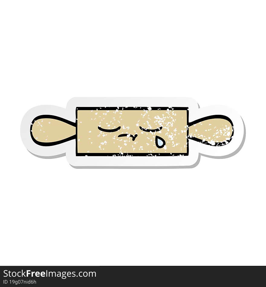 Distressed Sticker Of A Cute Cartoon Rolling Pin