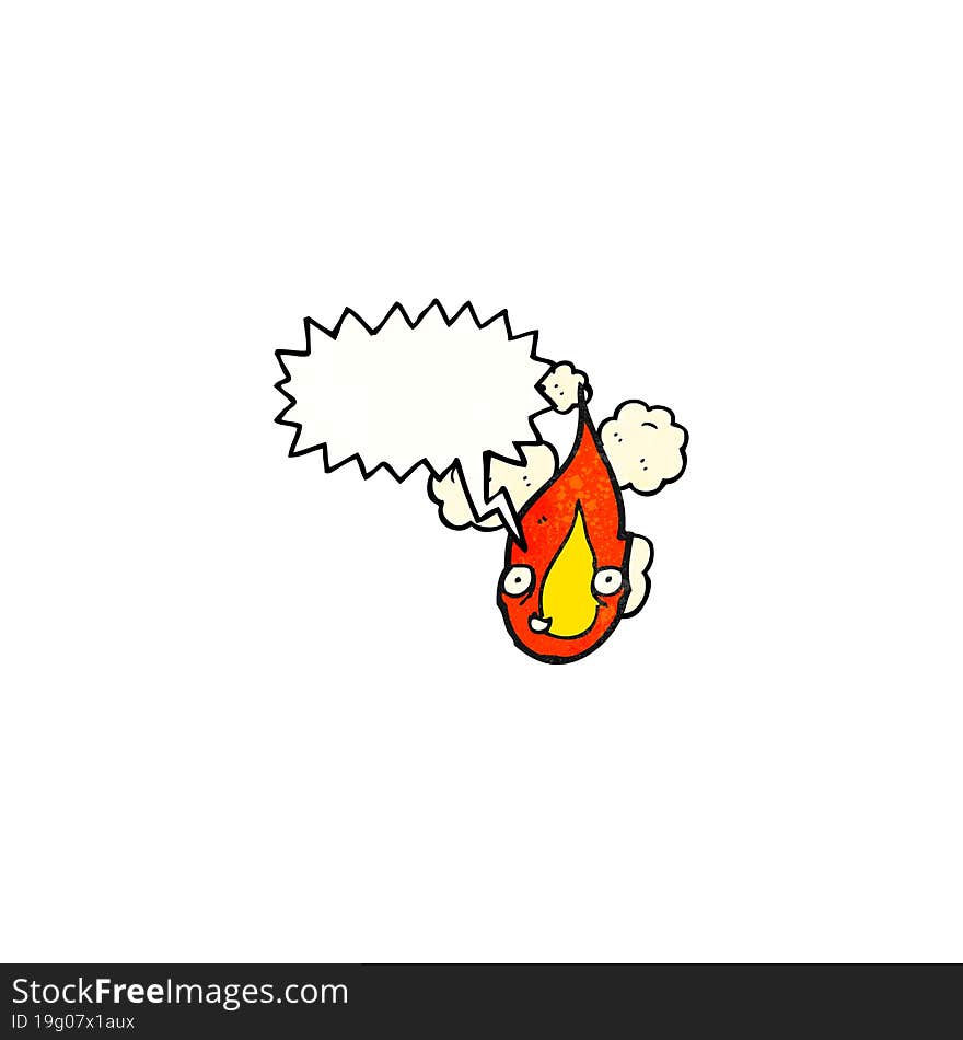 flame cartoon character with speech bubble