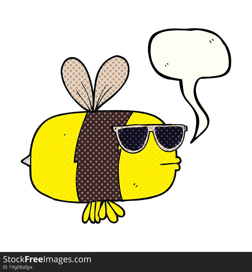 comic book speech bubble cartoon bee wearing sunglasses