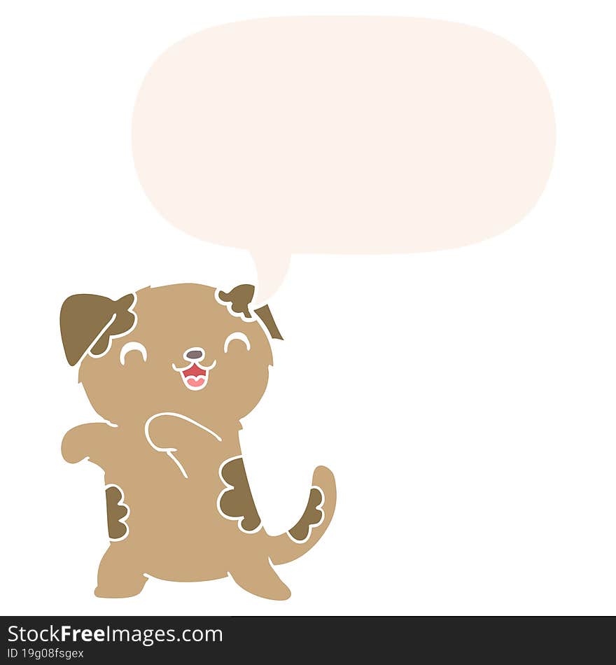 Cute Cartoon Puppy And Speech Bubble In Retro Style