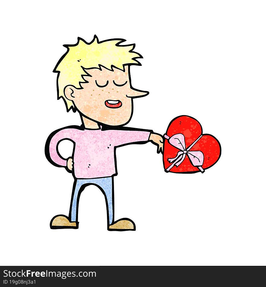 cartoon man with valentine gift