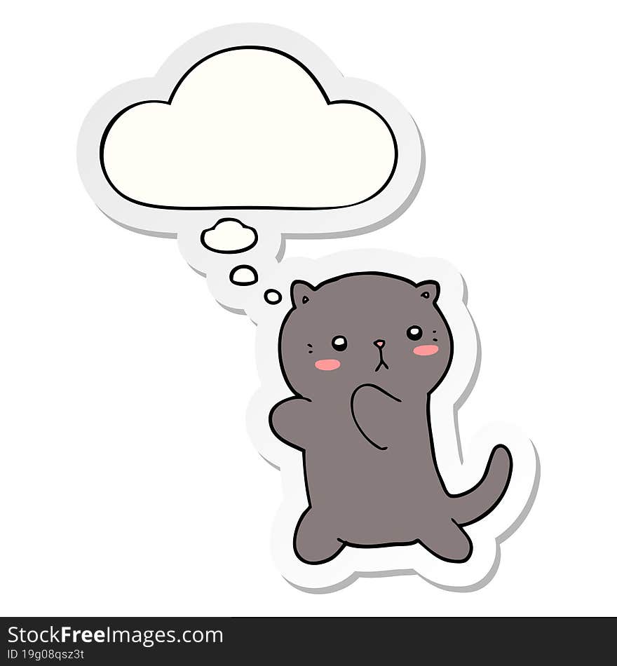 cute cartoon cat with thought bubble as a printed sticker