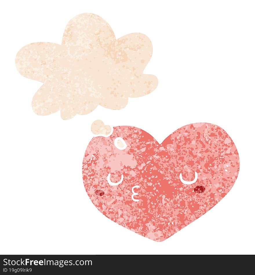 cartoon love heart and thought bubble in retro textured style