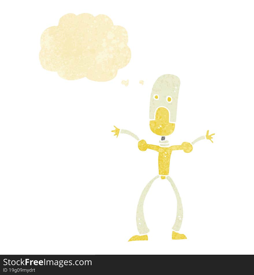 cartoon funny robot with thought bubble