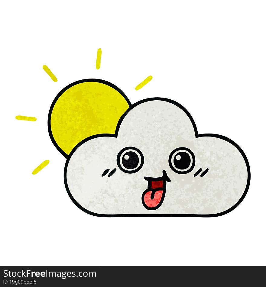 Retro Grunge Texture Cartoon Sun And Cloud