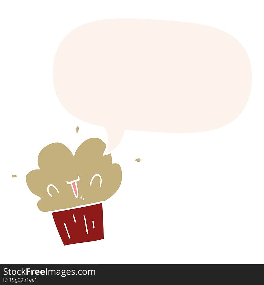 Cartoon Cupcake And Speech Bubble In Retro Style