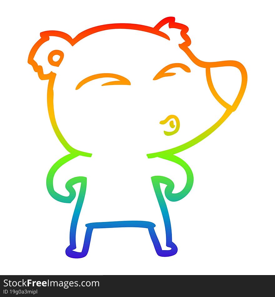 rainbow gradient line drawing cartoon whistling bear