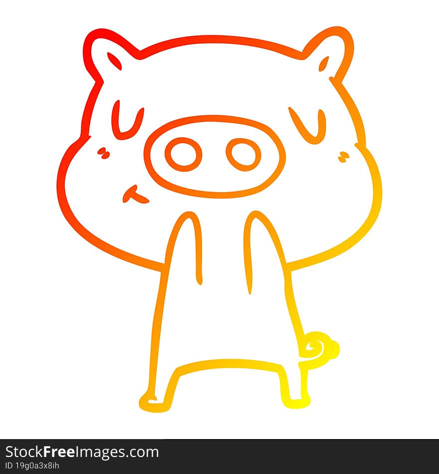 warm gradient line drawing cartoon content pig