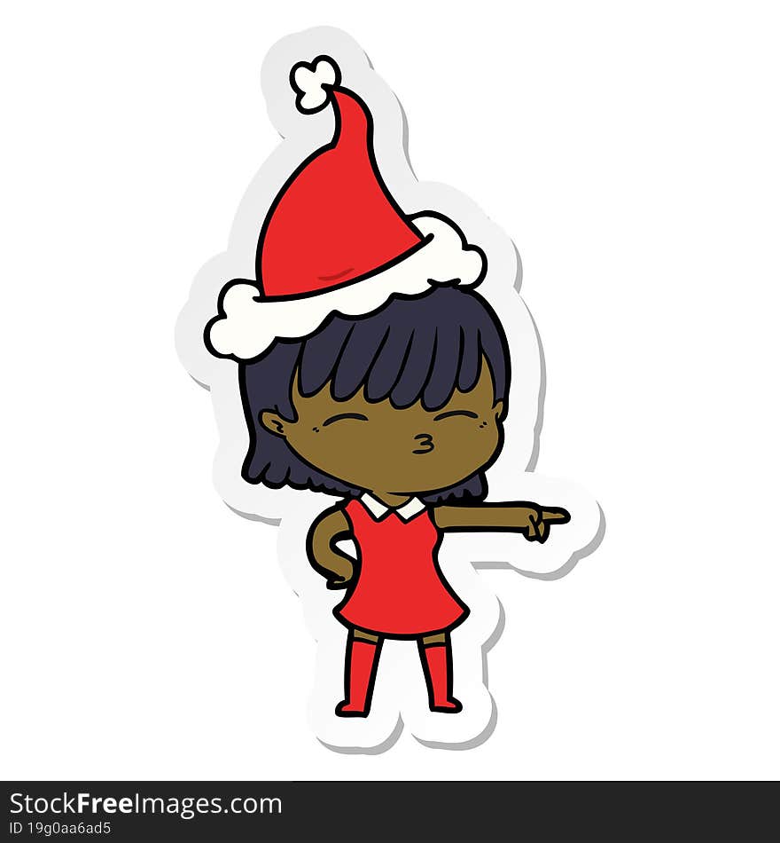 hand drawn sticker cartoon of a woman wearing santa hat