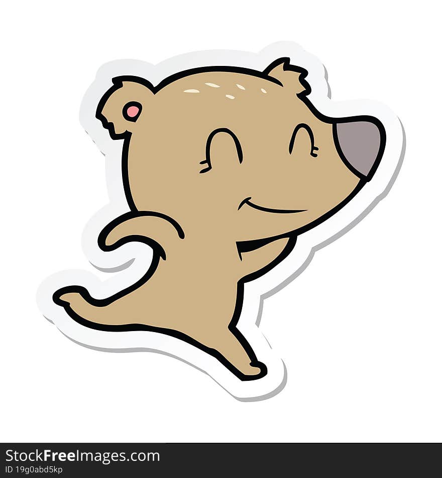 sticker of a friendly bear running cartoon