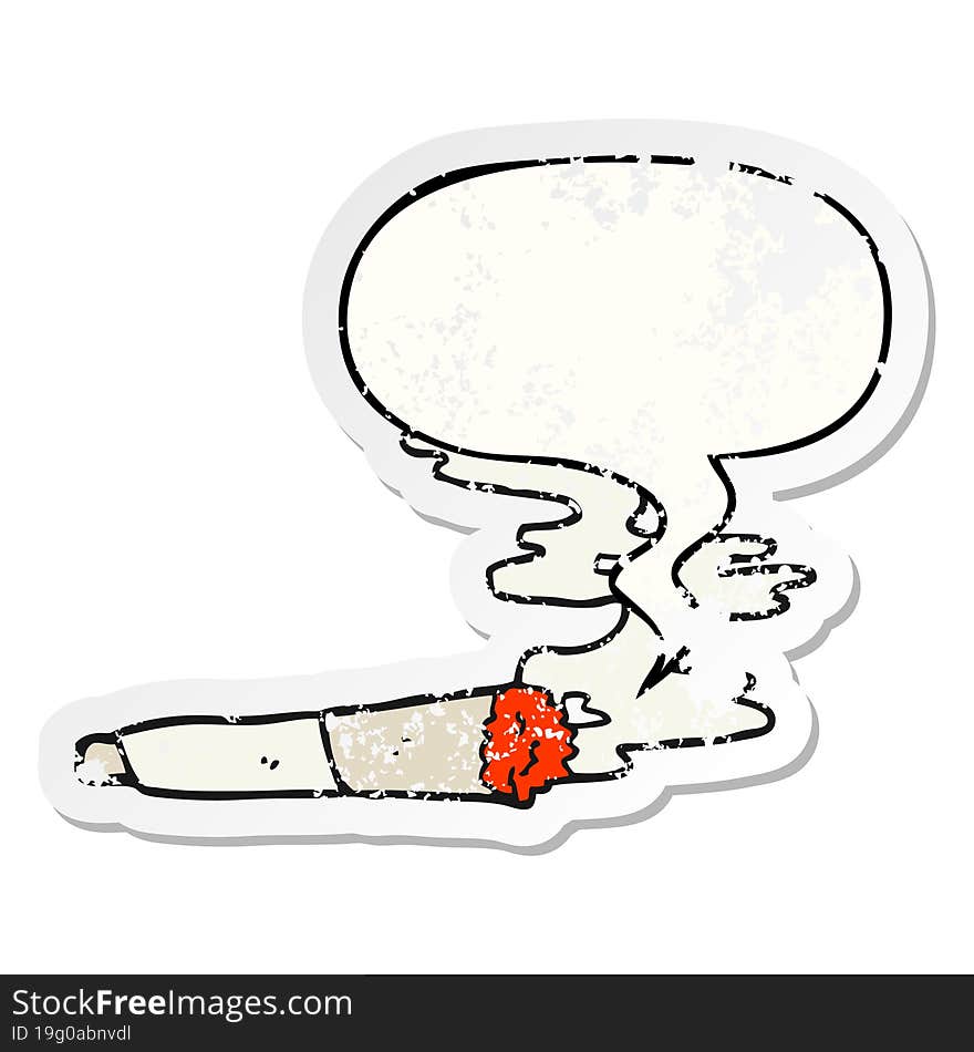 cartoon cigarette and speech bubble distressed sticker